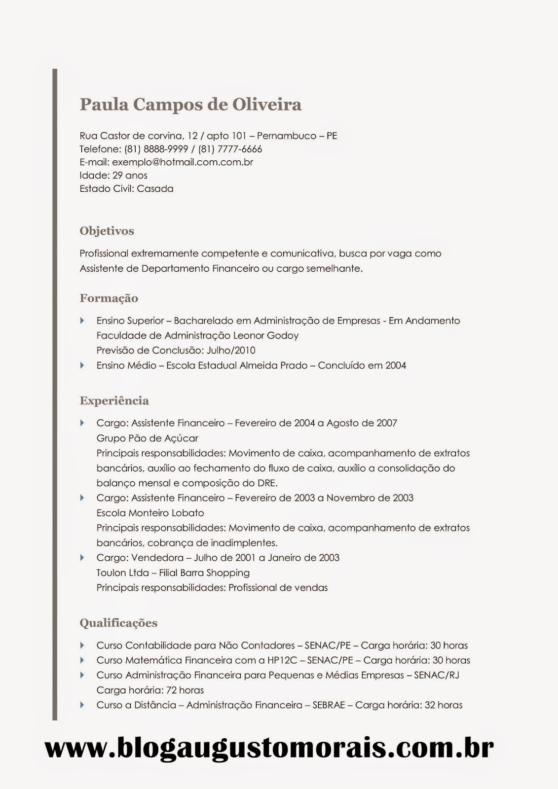 Exemplo De Curriculo De Assistente Contabil