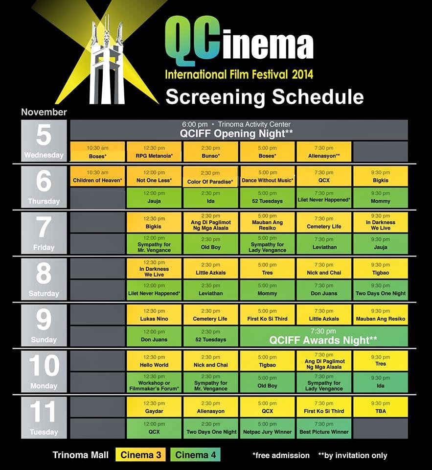 QCinema International Film Festival 2014 Schedule 1505 Film Avenue