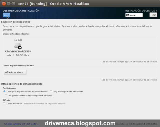 DriveMeca instalando Linux Centos 7.1 paso a paso