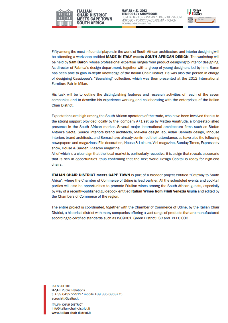 pose za press release italian chair district meets cape town