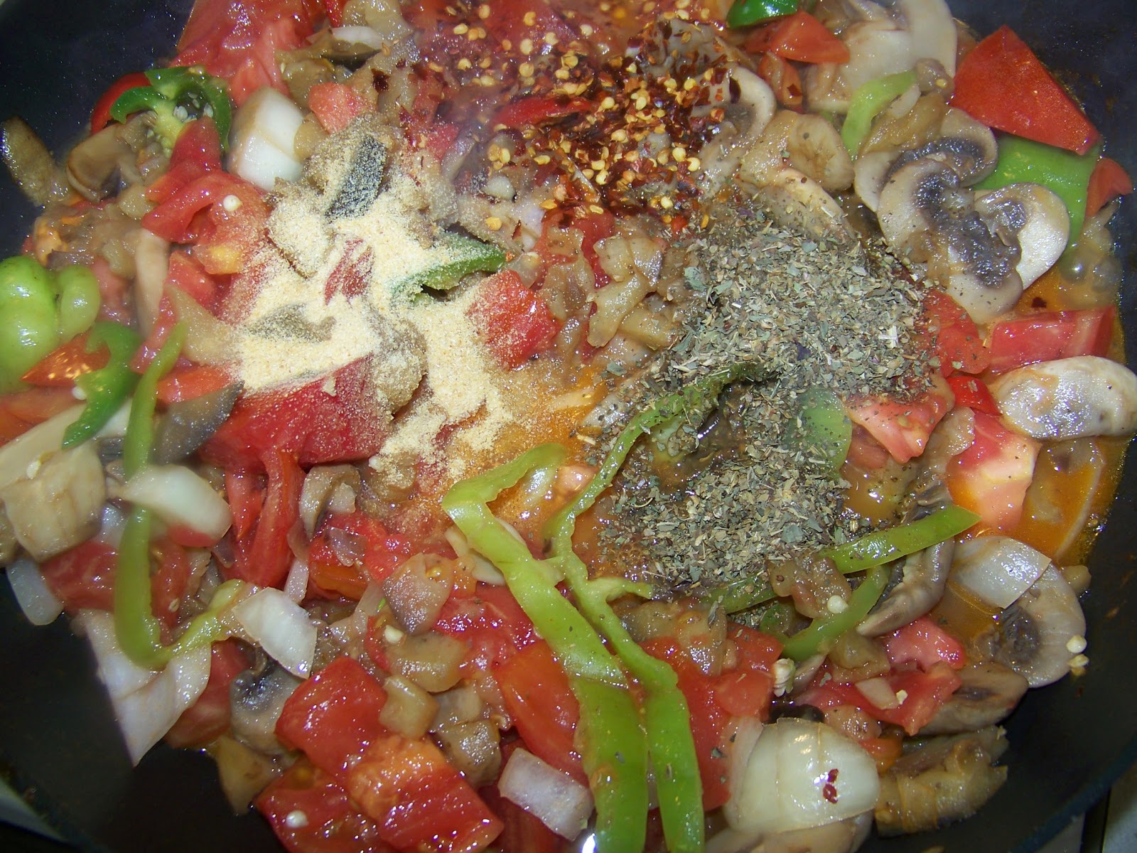 Kitchen Simmer Vegetarian Mushroom Eggplant and Pepper Pasta