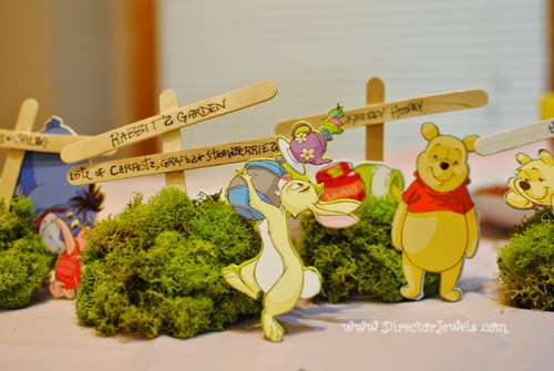 Director Jewels: DIY Winnie the Pooh Birthday Party Garden Marker Food Signs | Addie's Tea for 2 with Winnie the Pooh Party | directorjewels.com
