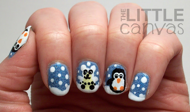 polar bear and penguin nail art