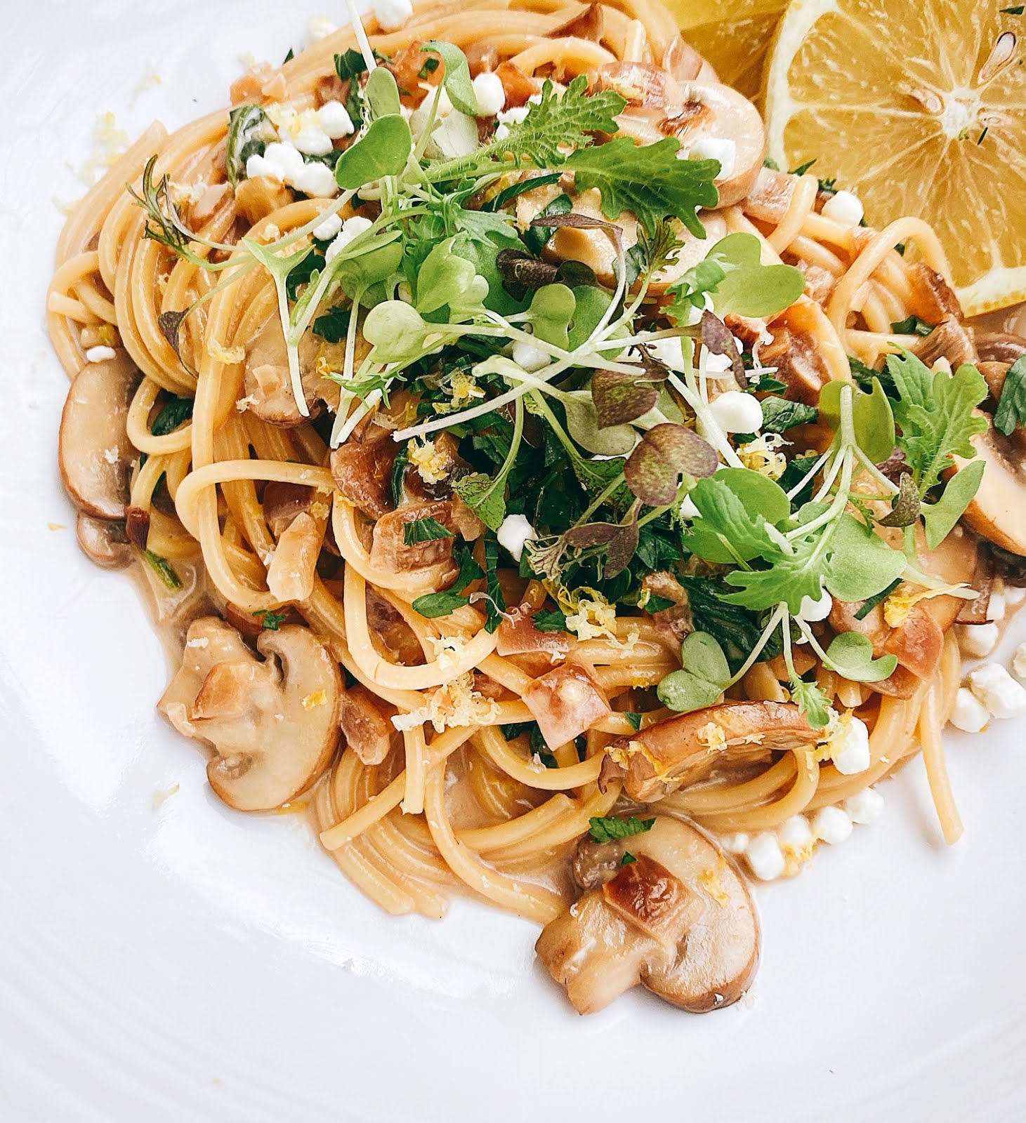 Mushroom Spaghetti with Goat Cheese Chef Jen