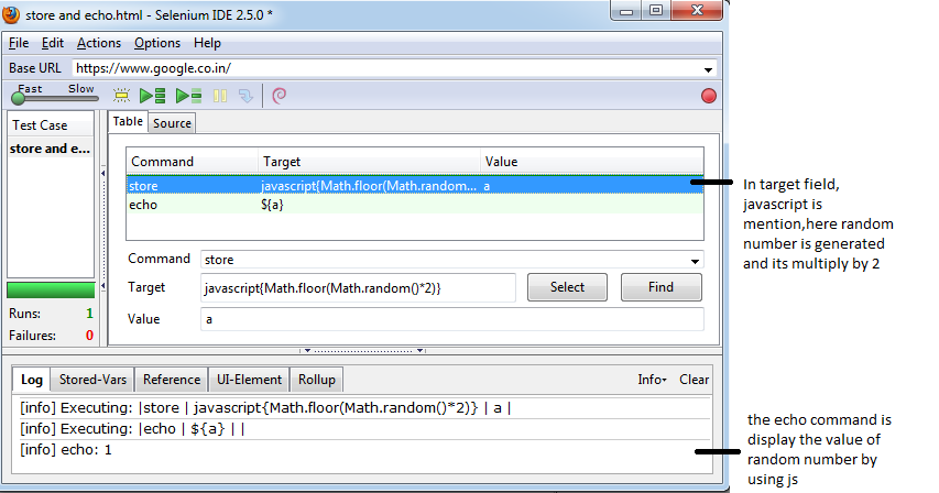 Testing Store Command And Using Javascript In Selenium