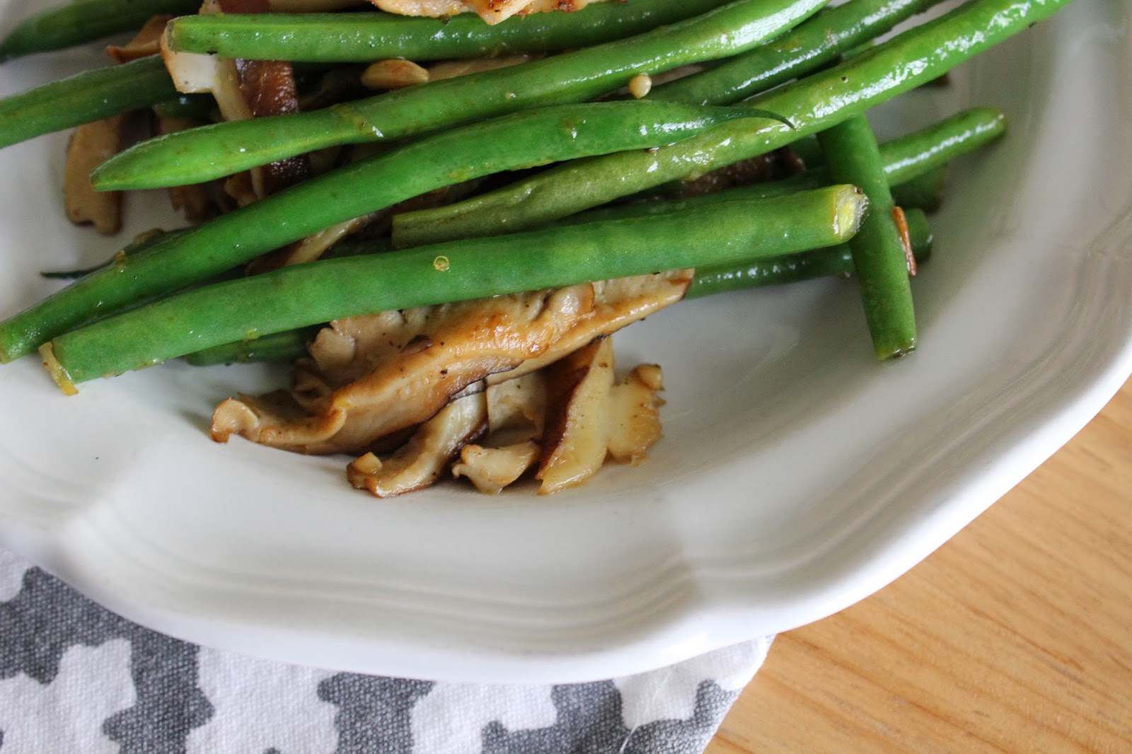 good gracious ______ green beans and shiitake mushrooms with warm