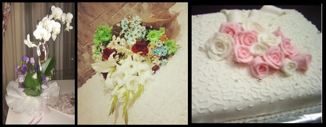 Tanışma merasimi çiçekleri ve pasta