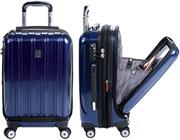 hard shell luggage with outside pocket