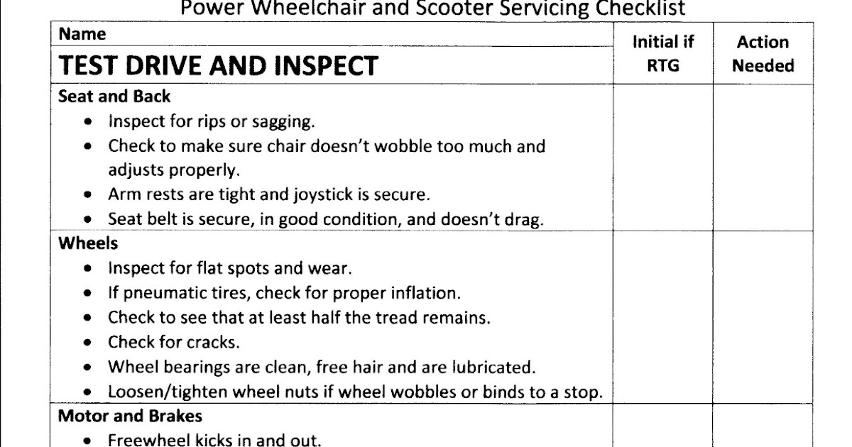 Utah Assistive Technology Program Scooter maintenance checklist used