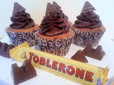 Toblerone cupcakes topped with chocolate ganache