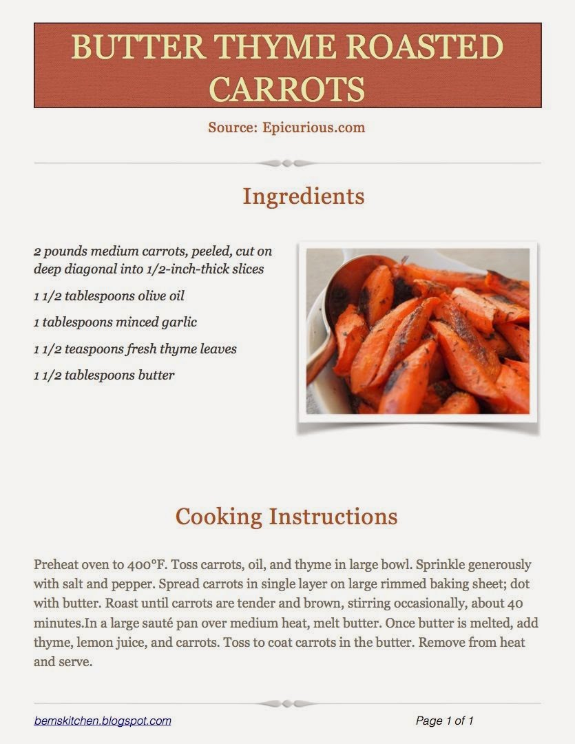 Bem's Kitchen Butter Thyme Roasted Carrots from the Let's Make a Meal Clas