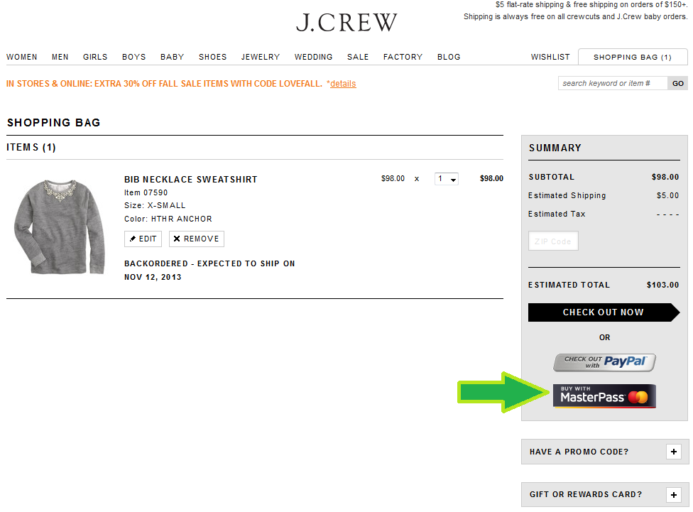 J.Crew Aficionada Customers Can Pay with MasterPass at