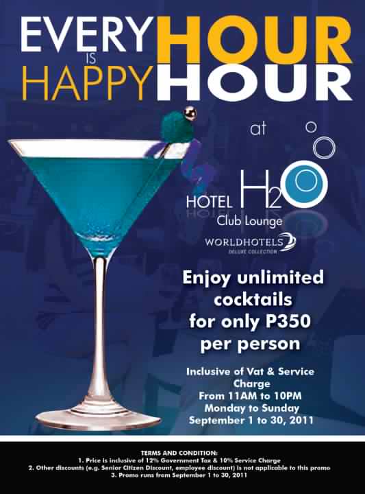 Fresh Promos Hotel H2O Happy Hour For September
