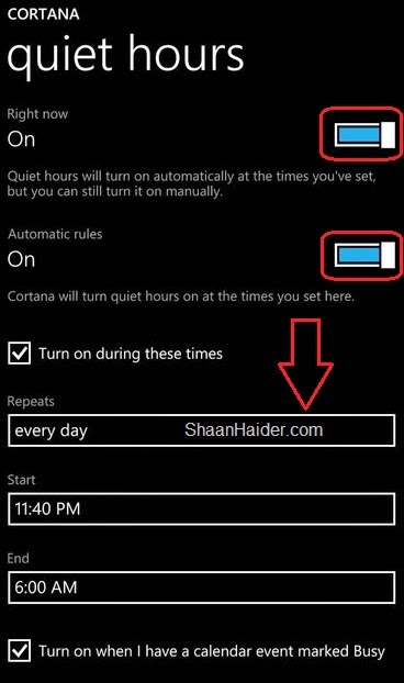Activating Quiet Hours Manually using Cortana on Windows Phone 8.1