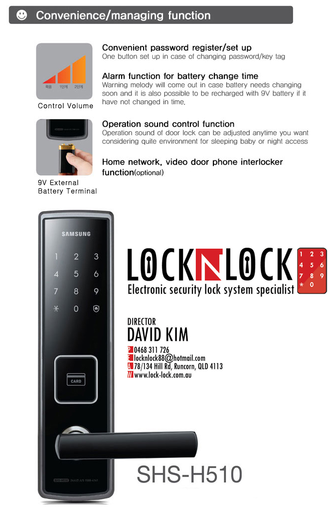 Samsung SHS H510 digital door lock Digital Door Lock AUSTRALIA