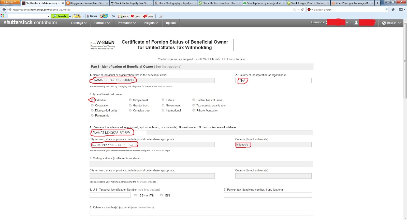 stockprophoto CARA MENGISI FORM TAX W8BEN