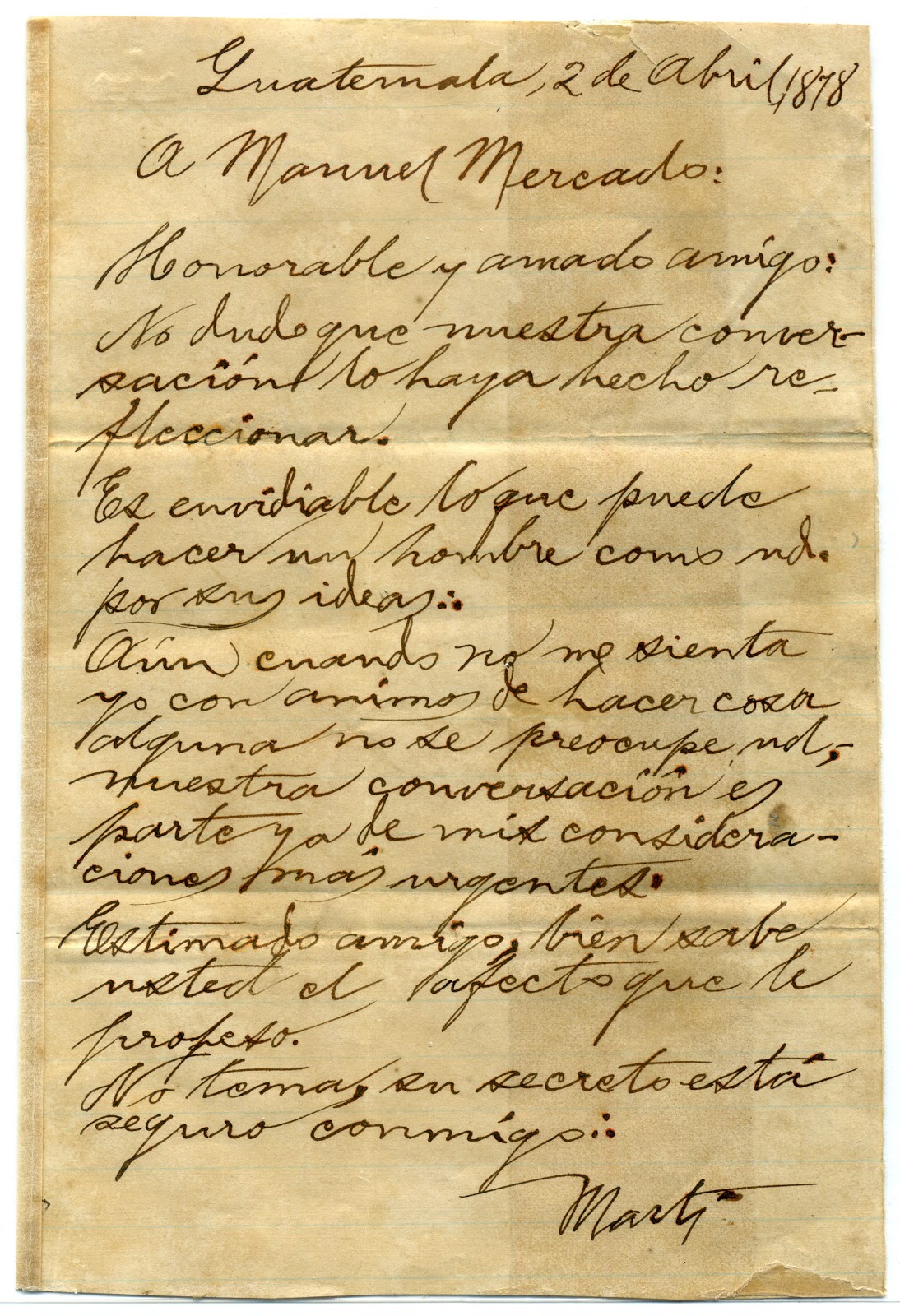 Cuba Política En Torno a una Carta Inédita de José Martí a Manuel