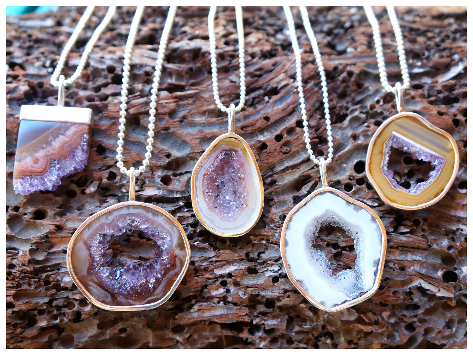 EK Art Jewelry Tamarindo Costa Rica Geodes sliced and Amethyst crystals