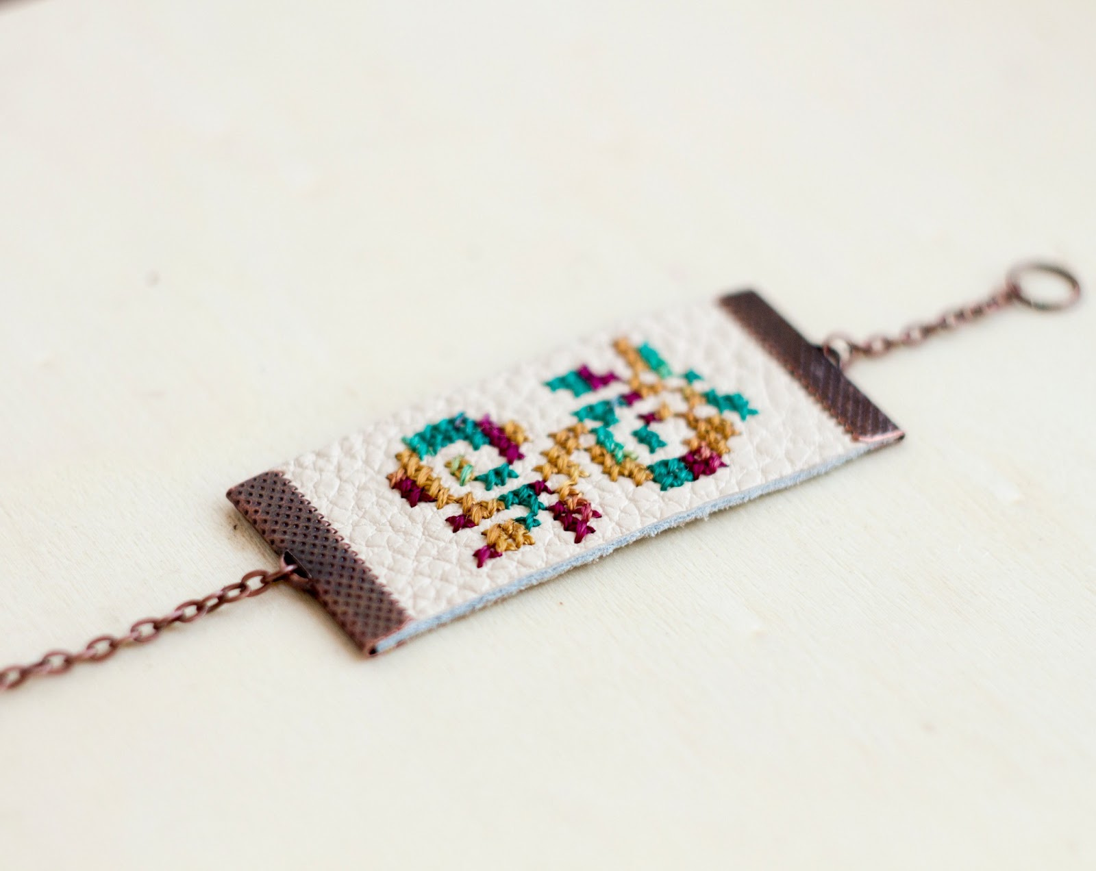 me, embroidery and the geek Cross stitch leather bracelet