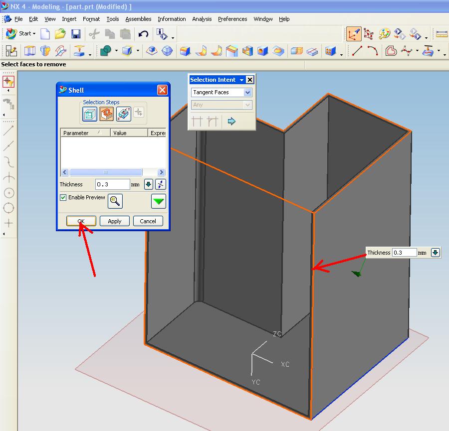 Create a shell UNIGRAPHICS DESIGN