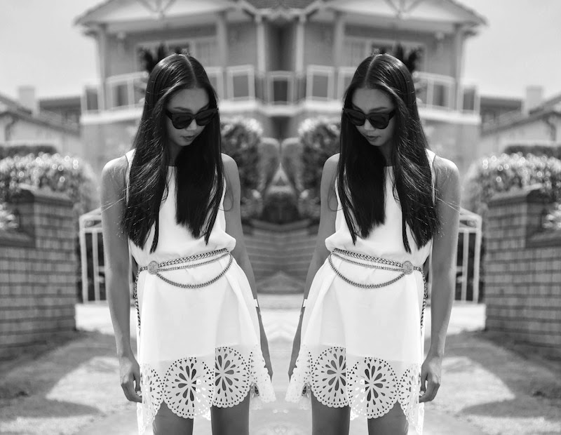 Shilla, Grandma Takes a Trip, Sydney, Vintage, Shoe Cult, Nasty Gal, Sportsgirl, cat eye sunnies, chain belt, Boticca, drip cuff, gold, white dress