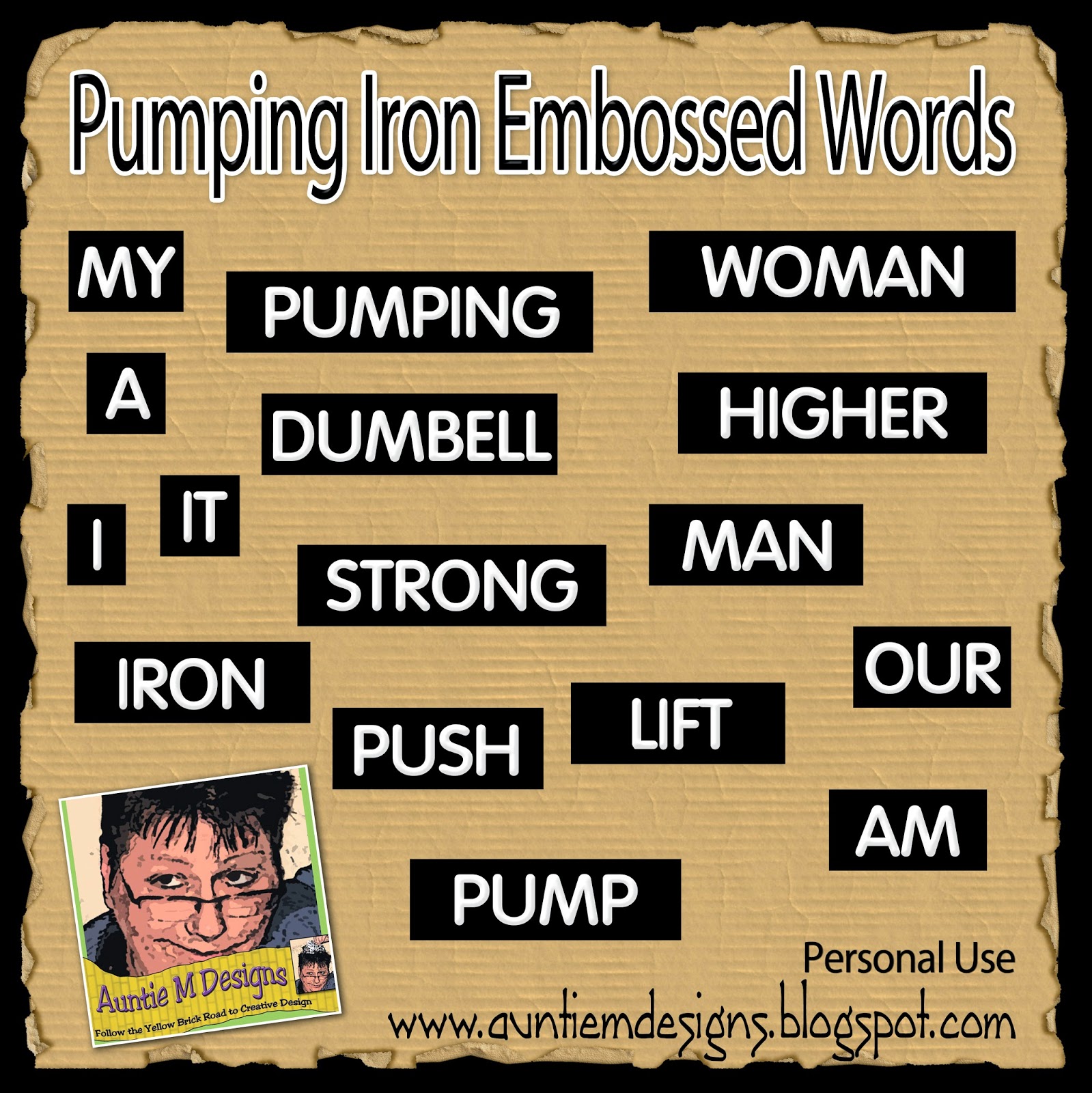 Auntie M Designs Pumping Iron Weight Lifting Words