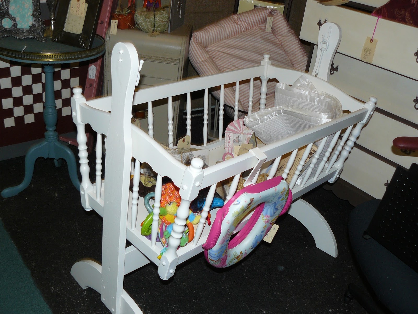 SCRANBERRY COOP Rocking Baby Cradle Crib, NonToxic White Painted Wood