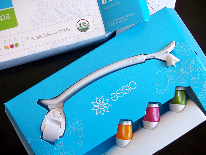Essio Shower Diffuser for Aromatherapy- Starter Kit includes: Breathe, Passion, and Unwind essential oil blends.