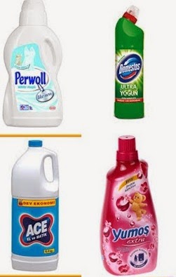 morlu mutfak evde kullanilan temizlik malzemeleri