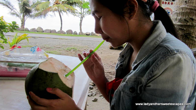 Lady Drinking Coconut Juice in Leyte Tour