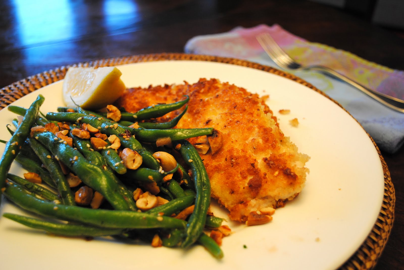 Dorm Room Dinner Parmesan Panko Chicken Cutlets with Cashew Green Beans