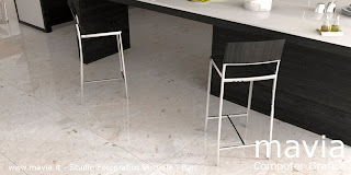 Pavimenti per interni moderni - pavimento per cucina in mattonelle colore grigio chiaro  - rendering texture marmo in Cinema 4d e Vray