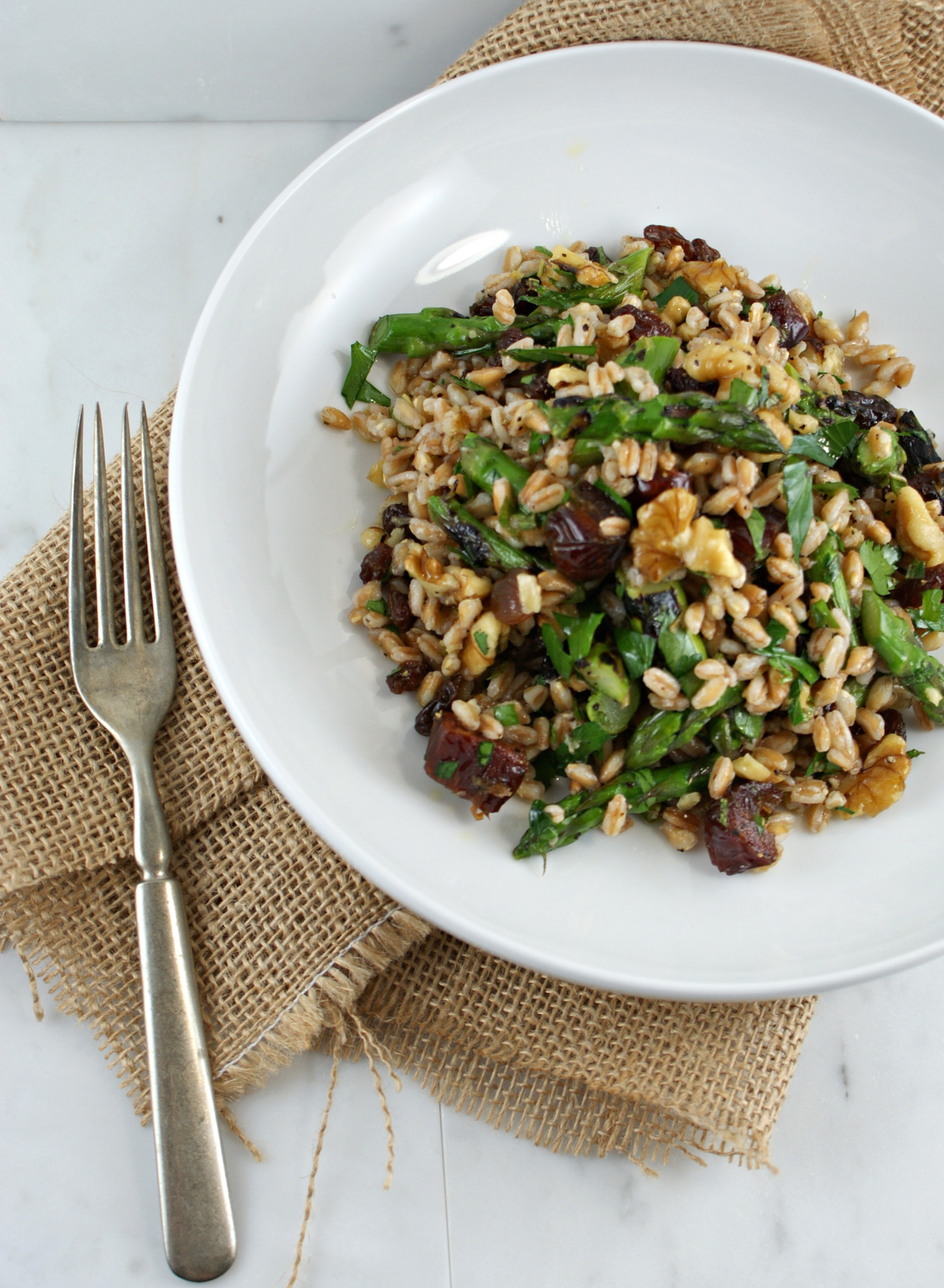 Authentic Suburban Gourmet Farro, Date and Asparagus Salad with Mint
