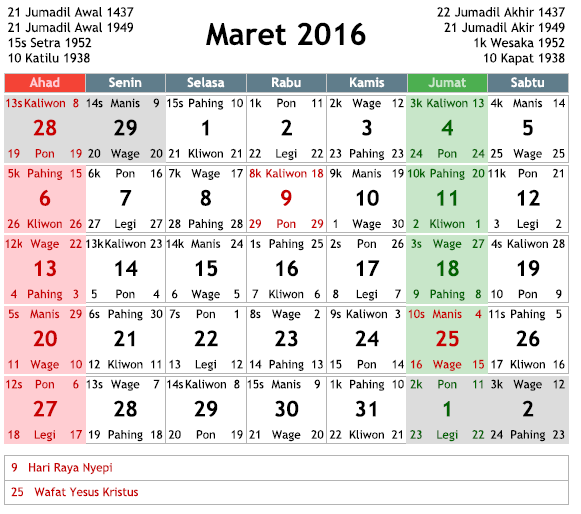 KALENDER TAHUN 2016 - Basirin.com