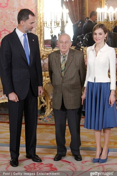 King Felipe VI of Spain and Queen Letizia of Spain receives Spanish author Juan Goytisolo at the Royal Palace 