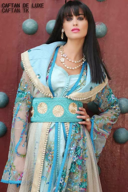 Robe marocaine bleu ciel de haute gamme 2014