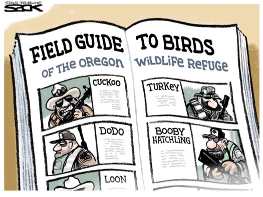 Picture of book:  FIeld Guide to Birds of the Oregon Wildlife Refuge.  Pictured:  Various Wingnuts packing heat labeled as 