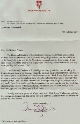 A letter of response from their Royal Highnesses