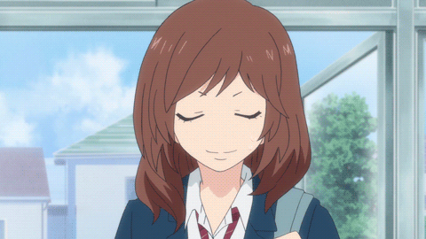 No gif: imagem de um anime com uma garota andando e jogando o cabelo pra trás despreocupada