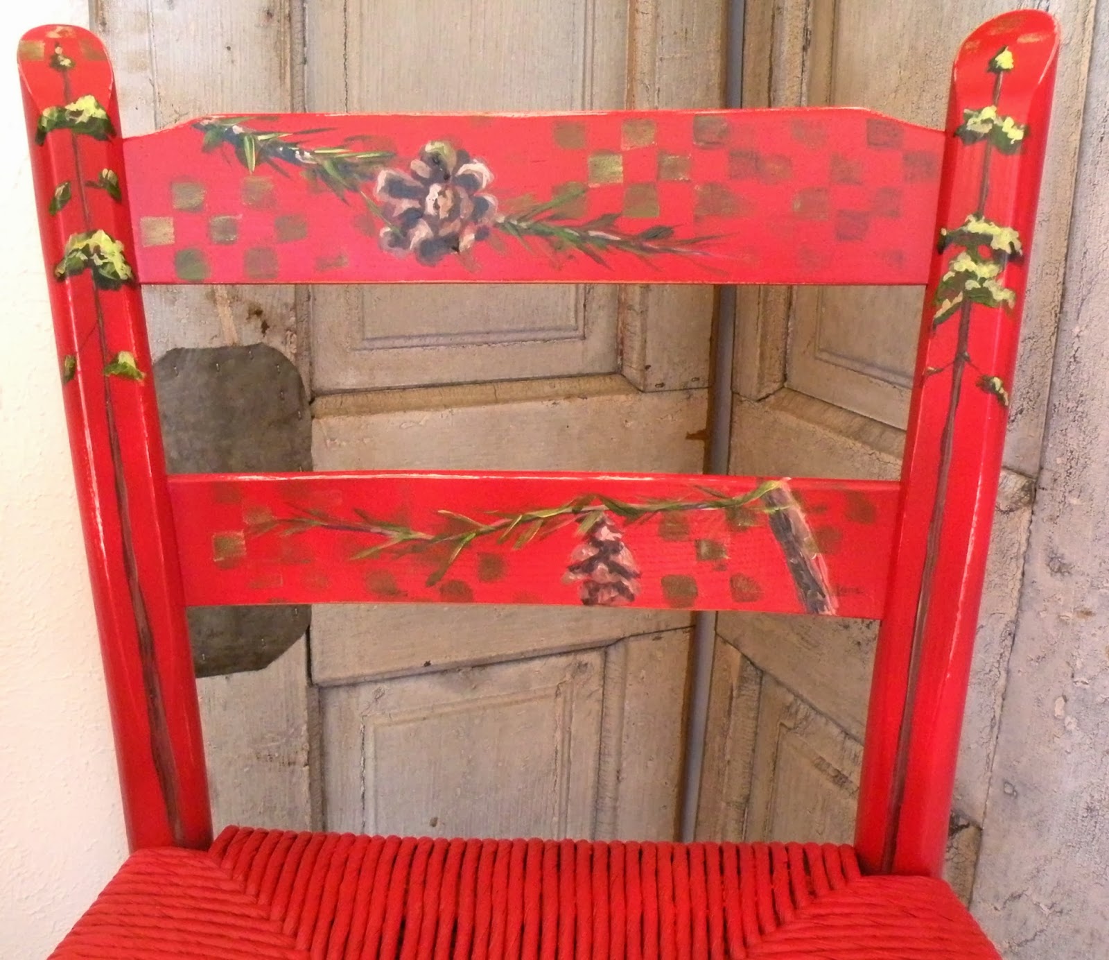 ART FOR LIFE "PINE TREE DISTRESSED CHAIR" ORIGINAL UPCYCLED WICKER