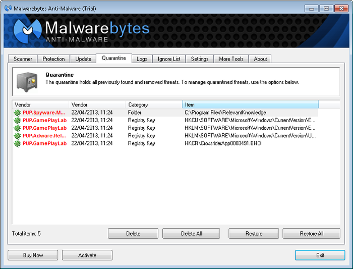 Malwarebytes scanning