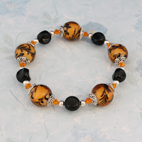 Black & Orange Beaded Stretch Bracelet
