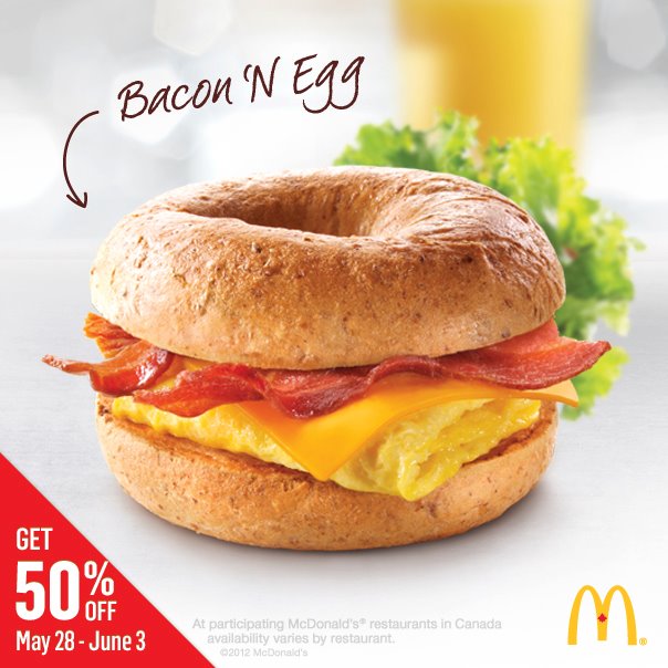 McDonald's 50 Off Breakfest Bagel Sandwiches (May 28 June 3