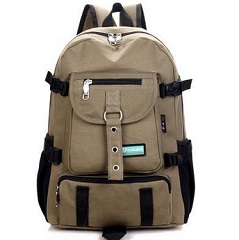  Men's backpack strap zipper solid color casual canvas backpack 