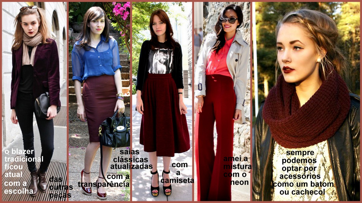 saia vinho combina com que cor de blusa