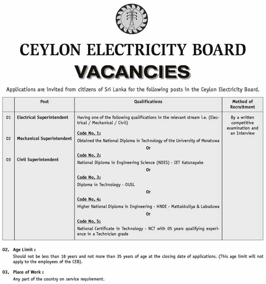 Vacancies at Ceylon Electricity Board CeylonLanka.info