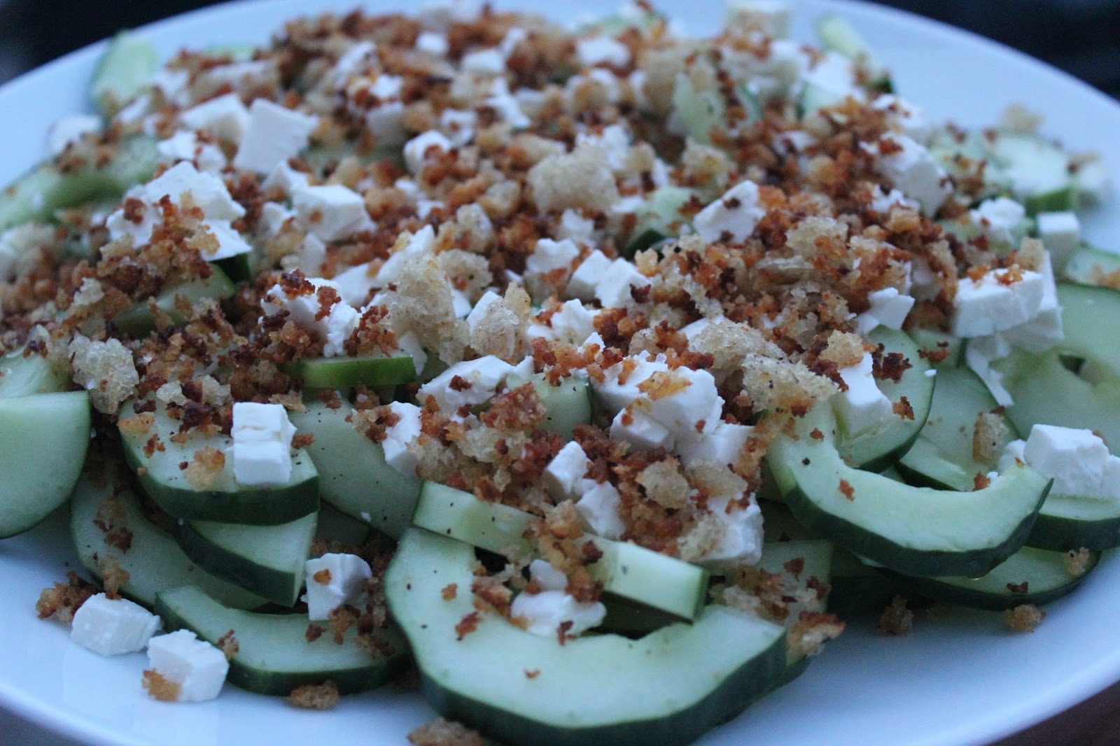 Delicious Dishings Cucumber Salad With Feta And Toasted Bread Crumbs