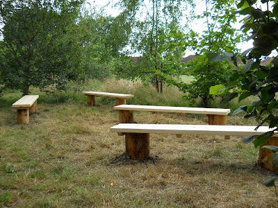 wooden benches