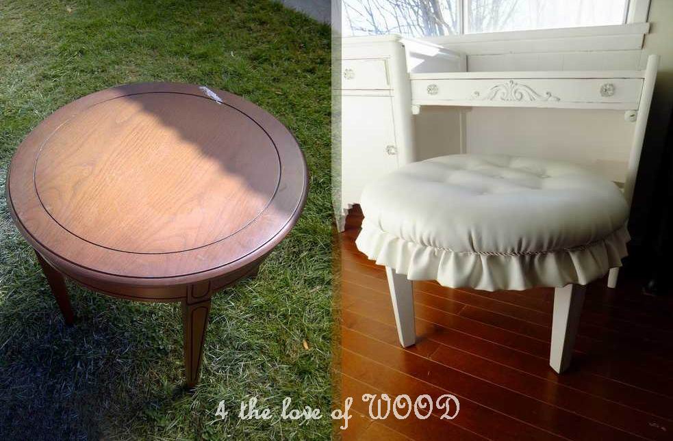 4 the love of wood HOW TO TURN A TABLE INTO A CHAIR white tufted stool