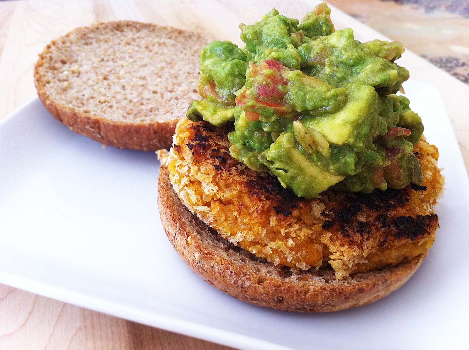 Made to Create Chipotle Quinoa Sweet Potato Burgers with Crunchy Guacamole